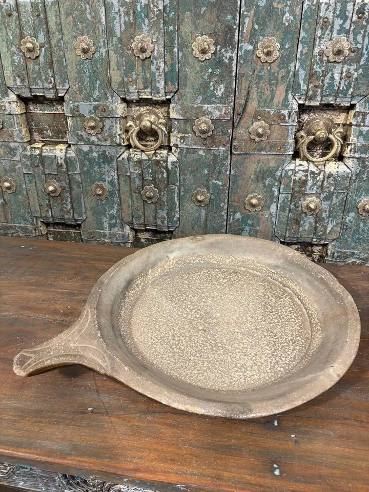 Antiguo Plato de Mármol Blanco - Plato de Piedra Tallado a Mano Original, Decorativo Vintage Foto 3 de 4