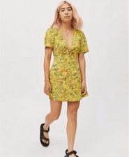 Womens Urban Outfitters Yellow Floral Print Bettie Twist Front Mini Dress Sz S