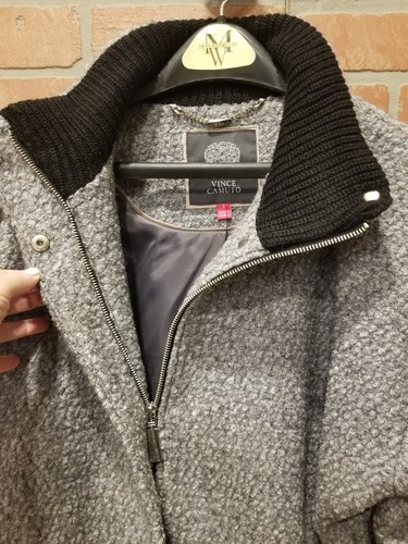 Vince Camuto Womens Small S Grey Gray Black Wool Blend Jacket Coat Faux Leather - Picture 5 of 12