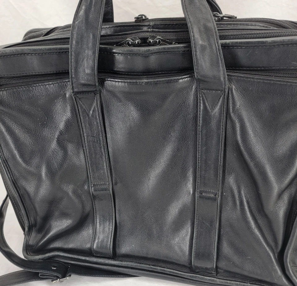 Tumi Alpha alça de ombro de couro preto maleta de transporte bolsa de negócios de viagem - Imagem 3 de 4