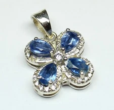 Untreated Natural Blue Moss Kyanite 925 Silver Flower Pendant, Best Gift For Her