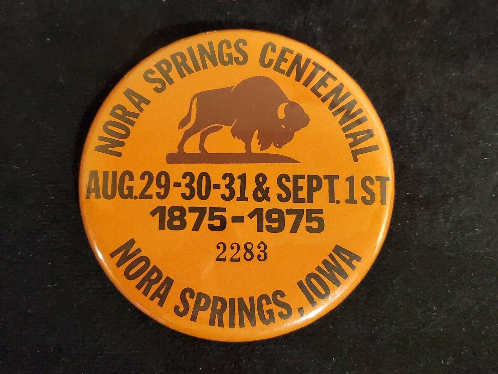 Nora Springs Iowa 18751975 Centennial Button 2283 Aug 293031 & Sept