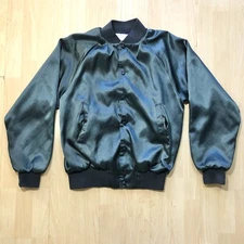 Vintage Auburn Sportswear Satin Bomber Jacket S Button Up Coat Hunter Green USA