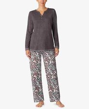 Cuddl Duds NWT Women's L XL SOFT Pajamas Grey Henley Top w/ Forest Print Pant