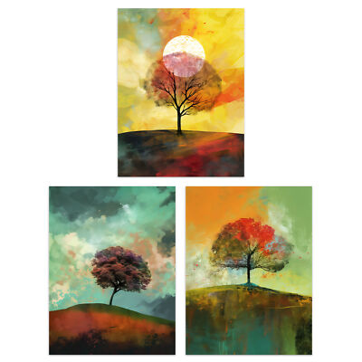 Lone Tree Gemälde von Jan Harper erdige stimmungsvolle Landschaft A4 Poster 3er Pack