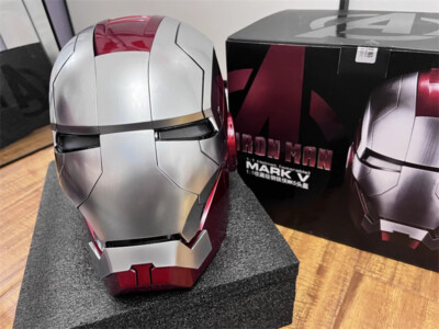 1:1 AutoKing Iron Man MK5 Matt Silver Helmet Mask English Voice