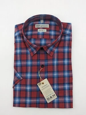 D & H Kurzarm Hemd Gr .  3XL 47/48  Kentkragen Rot Blau kariert Comfort Fit - Bild 1 von 4