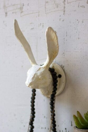 Cast Iron Rabbit Wall Hook Antique White Wall Mount 7" Tall