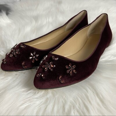 Ann Taylor - Size 6.5 Dark Ruby Wine Auden Jeweled Suede Flat Shoes $118.00 NWT