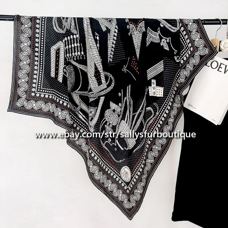 Sallys 70% Cachemira 30% Seda Bufanda Estampado Azteca Mantón Cuadrado Kerchirf 43" Negro Foto 2 de 4