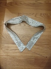 Silver tone mirror confetti belt w sateen backing 30" inches long  belt buckle