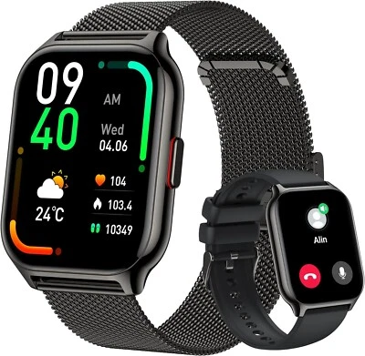 Smartwatch Herren 2 Zoll Bluetooth Anruffunktion iOS-Apple & Android - Schwarz
