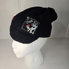 Nightmare Before Christmas Beanie Hat OSFA Black Knit Jack Red Hearts Tim Burton