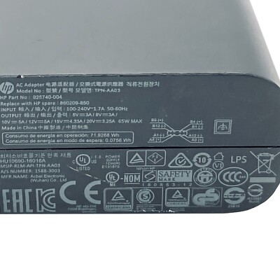 Genuine 65W HP AC DC Adapter Model L30757-004 P/N 918170-002 USB-C