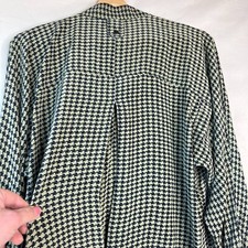 Vintage Sz 12 100 Silk Houndstooth Doolman Sleeve Old Money 90s Blouse Office