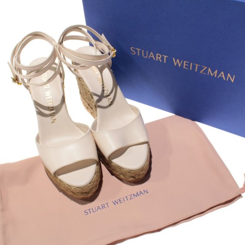 Stuart Weitzman NWB Barelynude Espadrille Wedge Sandals Sz 7.5 Seashell/Natural