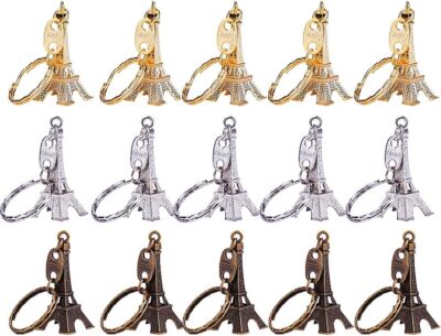 Outus 15 Pieces Retro Adornment Eiffel Tower Keychain Key Large, Multicolor 
