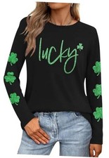 St Patricks Day Shirt Women: Lucky Shamrock Tshirt Saint X-Large Lucky-black