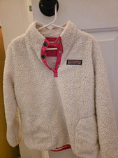 Vineyard Vines Girls M Ivory/Pink Sherpa Fleece Snap Pullover Jacket Pockets