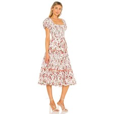 Love Shack Fancy Cotton Floral Masie Tiered Midi Dress White/Pink Womens Size XS