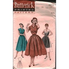 Vintage Butterick 6872 Sewing Pattern 1950s Fit Flare Dress Yoke Size 12 Bust 30
