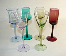 6 Long Stem Cordials Liquor Sherry Aperitif Glasses Assorted Colors Shapes MCM
