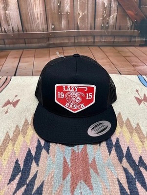 Lazy J Ranch Black and Red Ranch Classic Patch Five Panel Trucker Hat