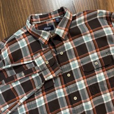 IZOD Flannel Button Down Shirt Mens Large Plaid Long Sleeve Cotton Blend