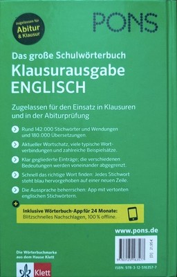 PONS Großes Schulwörterbuch Klausurausgabe Englisch DE-EN/EN-DE 2023 App