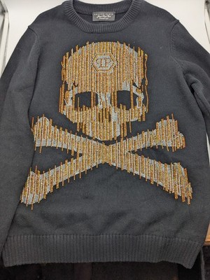 XXL Philipp Plein Illegal Fight Club Straight Cut Sweater Black Skull & Bones 