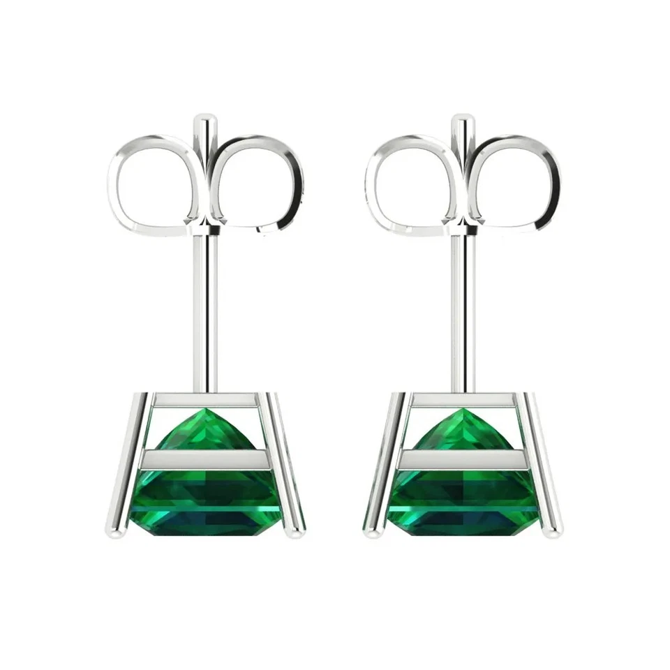 4 cttw Princess Simulated Emerald Gold-Plated Push Back Stud Earrings for Women - Image 4 of 4
