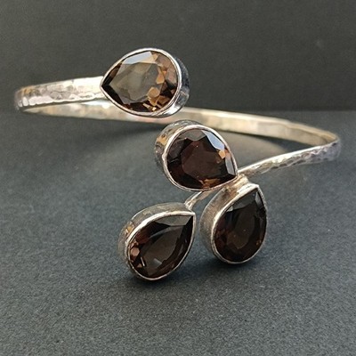 Vintage Sterling Silver Topaz Arm Cuff Bracelet GRAS Modernist Artisan OOAK Gift