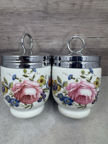 Royal Worcester Porcelain Egg Coddled Bournemouth Rose England Set Of 2