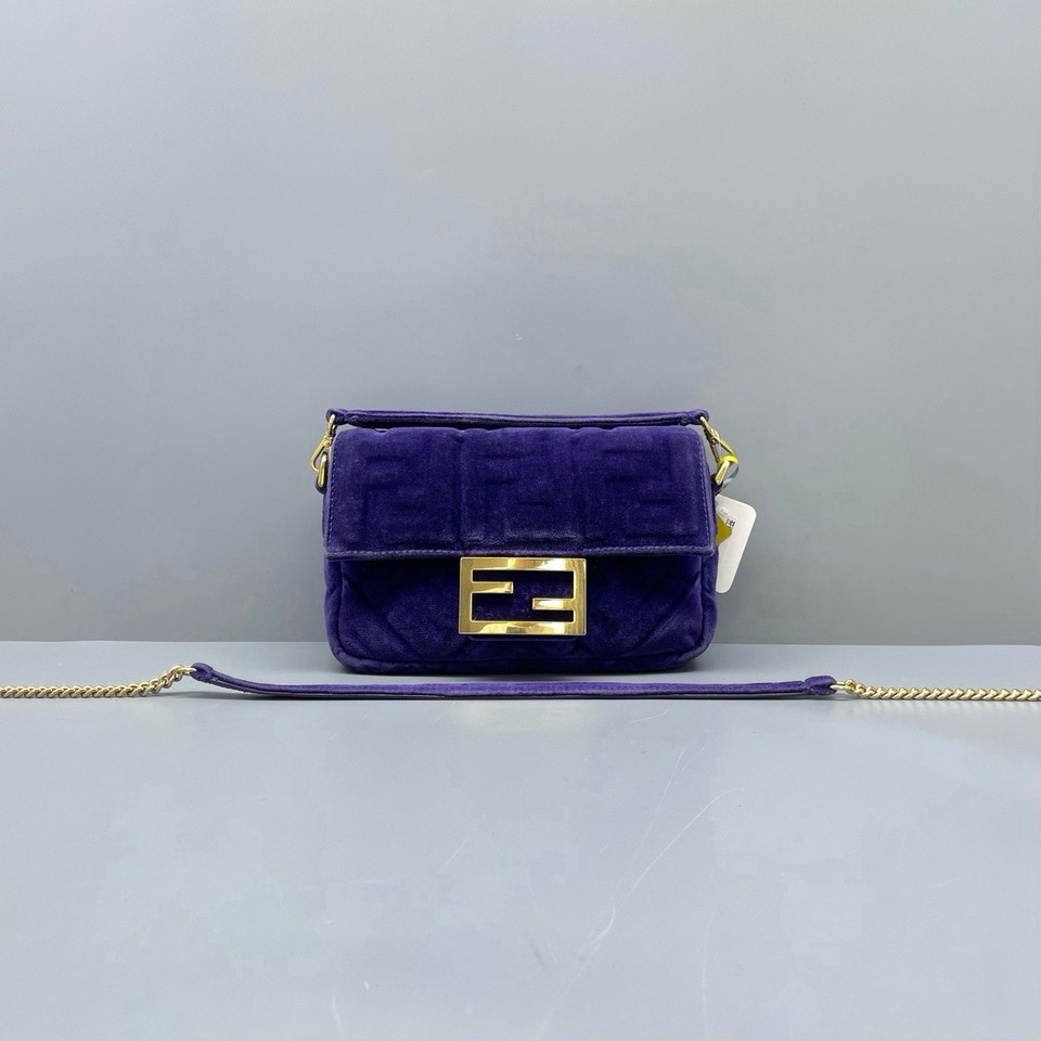 Authentic Pre‑Owned Fendi Baguette, Purple Velvet Embossed FF