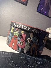 Stetson Hat Box 1930  s Charles Dickens Scenes Great Antique Condition Made In US