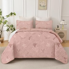 Drucon Pink Quilt Queen Size 3 Pieces Quilt Branch Botanical Reversible Micro...