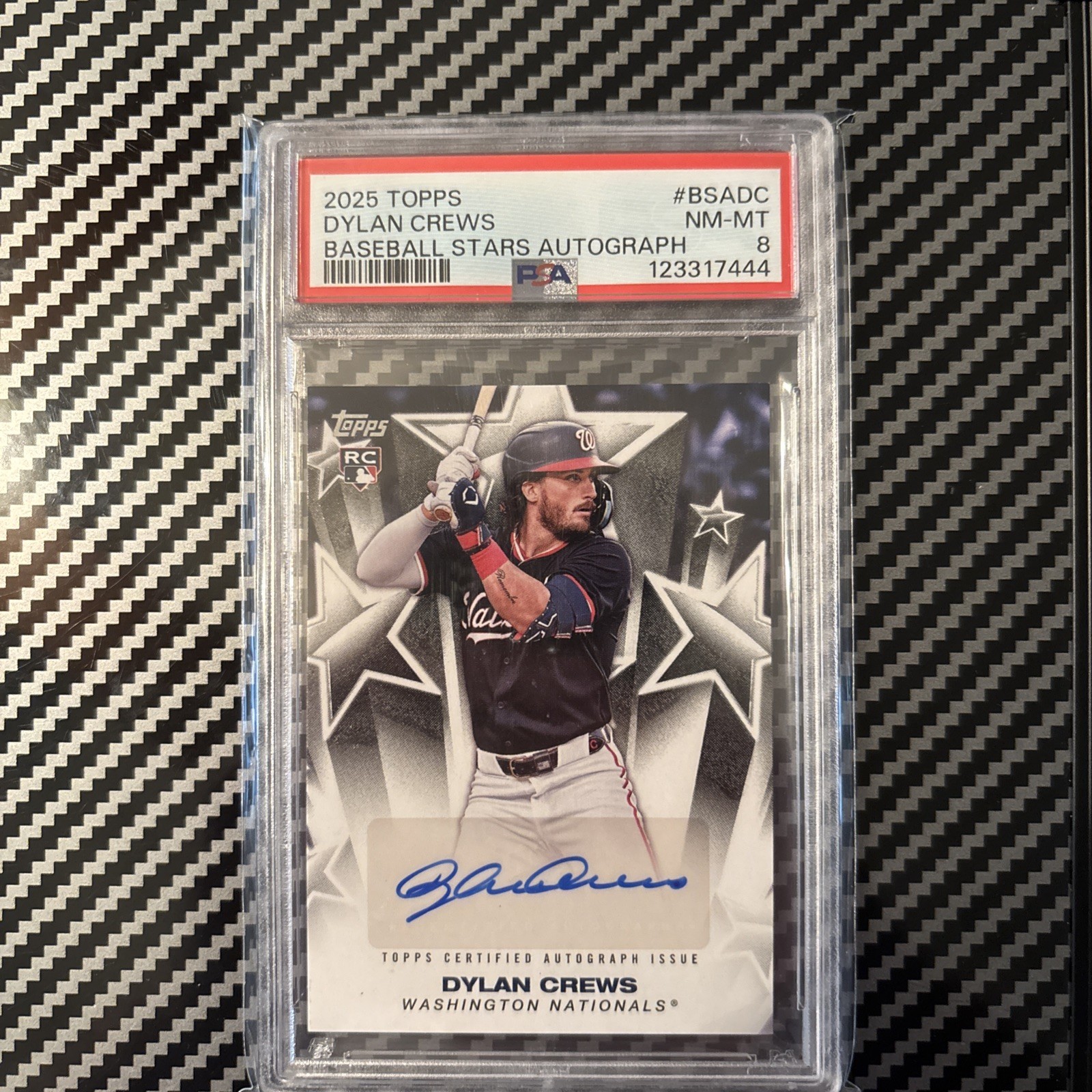 2025 Topps Series 1#BSA-DC Dylan Crews Blue Baseball Stars Rookie Auto /150 PSA8