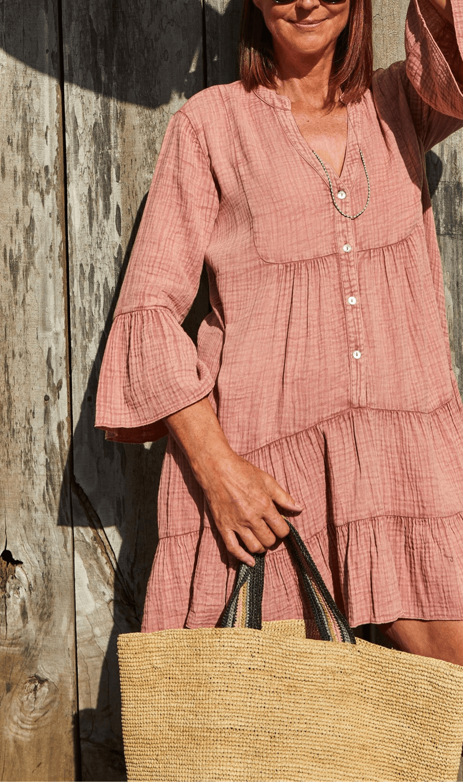 Faherty Dune Cotton Gauze Kasey Dress In Sunwashed Dusty Rose Size Small