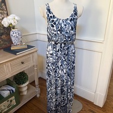 NWT LOFT Outlet Blue White Floral Maxi Dress MP Petite Blouson Spaghetti Strap
