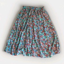 Vintage Multicolored Floral Print Maxi Skirt Cottage Core 12 Pleated Button