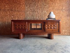 Mid Century French Art Deco Brutalist Charles Dudouyt Oak Cabinet, 1940s