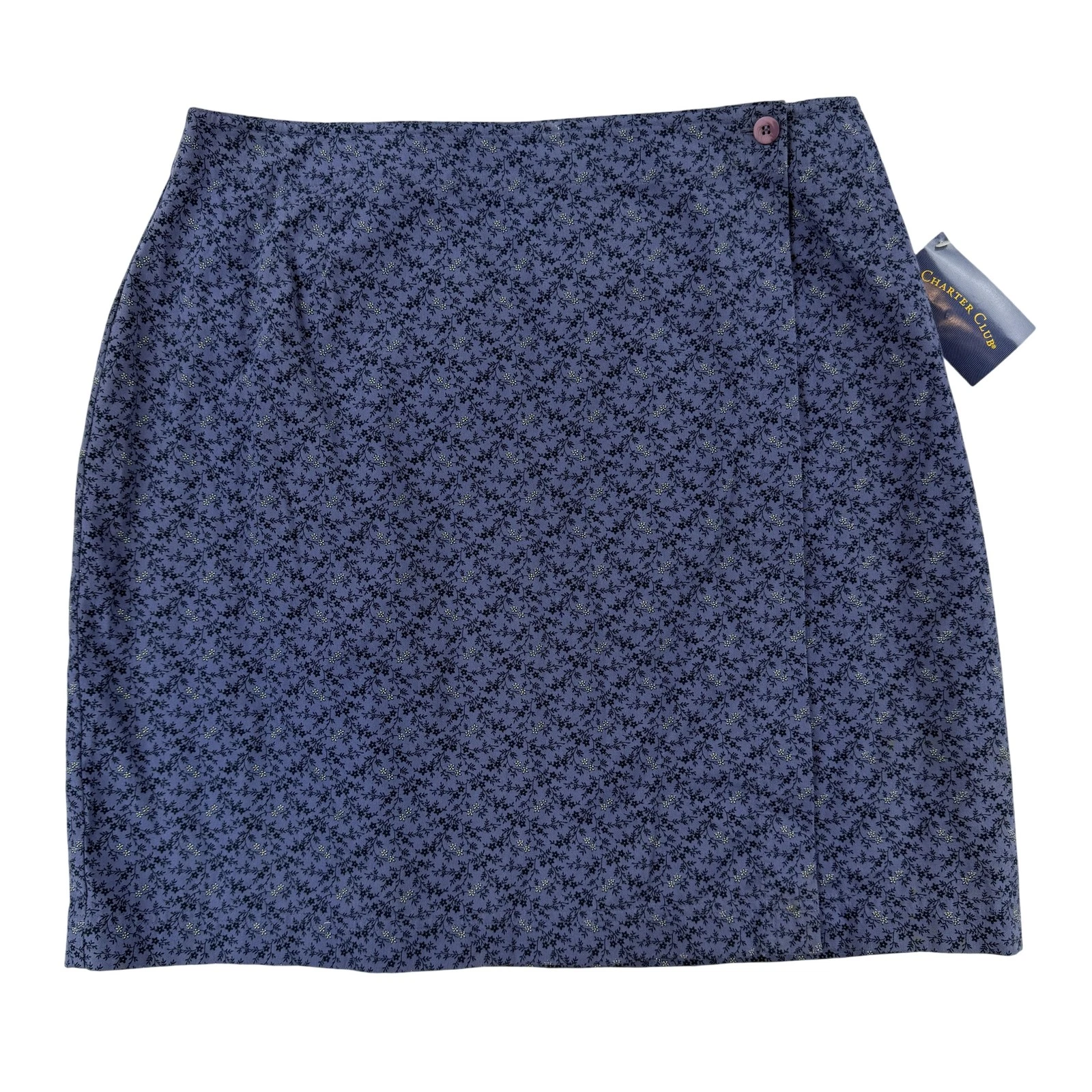 Vintage Charter Club Skirt Womens 14 Blue Floral Pencil Wrap Mini NWT