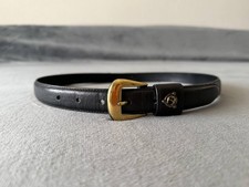 Etienne Aigner Black Leather Belt Size L Gold Horseshoe Buckle Logo Hardware