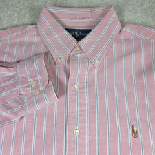 Ralph Lauren Dress Shirt Mens 16 32/33 Pink Striped Cotton Oxford Classic Fit