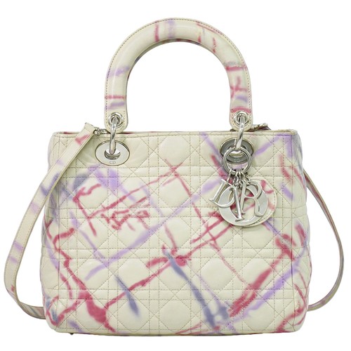 Christian Dior Lady Leather 2way Shoulder Handbag White Pink Purple