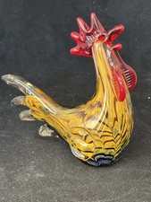 Murano Style Hand Blown Red Brown Rooster Farmhouse Chicken 7.5  