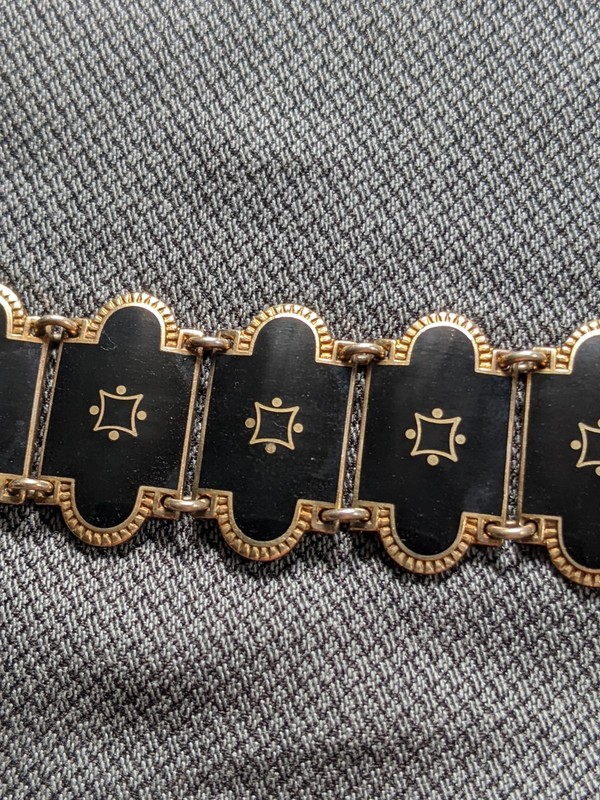 Rare Unique "NORWEGIAN SILVER GILT AND BLACK ENAMEL BRACELET BY BERNARD MELDAHL"