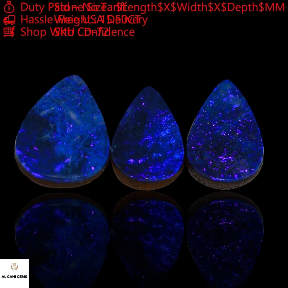 3 Pcs 15.50 Cts Lab-Created Pear Doublet Opal Cabochon 14X9X4 mm TO 15X12X3 mm - Image 4 of 4