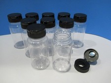 Lot of 10 Clear Plastic 150ml Bottles with Wide Mouth Black Lid / Cap Reuseable