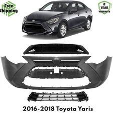 Front Bumper Cover Fascia & Bumper Upper Grille Kit For 2016-2018 Toyota Yaris